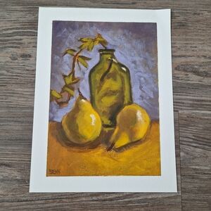 Original Oil painting pears still life 9x12 canvas paper unframed